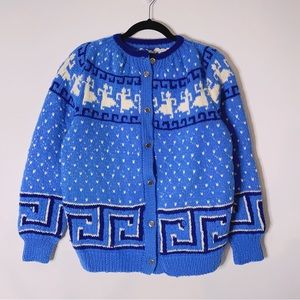 Vintage Handknit Nordic Pattern Sweater Cardigan Size S/M